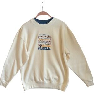 Vintage MC Sportswear Grandma Embroidered Crewneck Sweatshirt Cream Sz Large